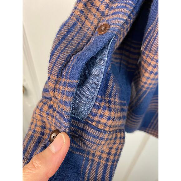 Outerknown Blue and Orange Plaid Casual Button Down Shirt - Picture 4 of 8